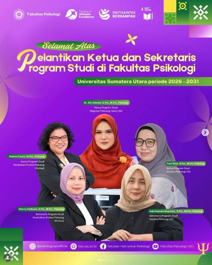 Pelantikan Ketua dan Sekretaris Program Studi di Fakultas Psikologi Universitas Sumatera Utara.